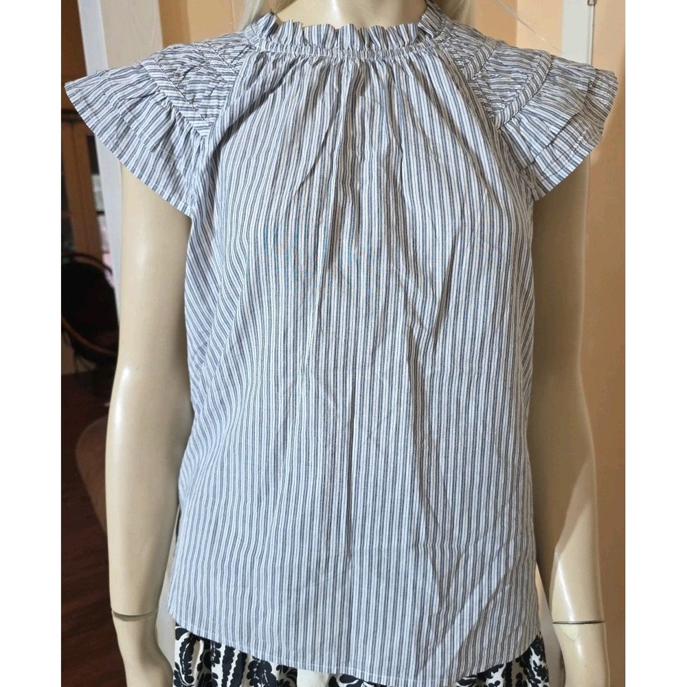J.CREW FACTORY Women's Flutter-Sleeve Blue Stripe Top Small CA403